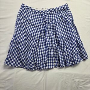 J. Crew Blue White Gingham Linen Mini Swing Skirt Size 6 - Preppy Picnic